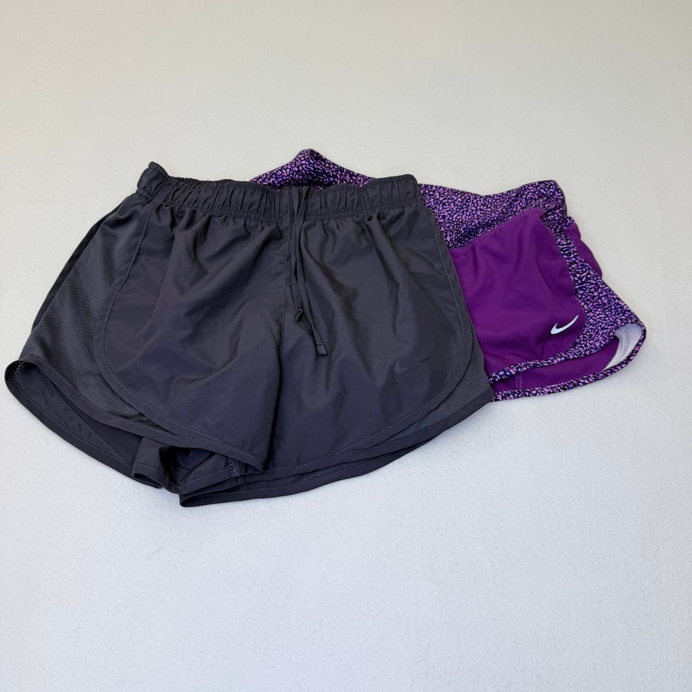 Nike Dri-FIT Running Shorts Bundle Womens XS Purple Leopard Grey Tempo 2 Pairs
